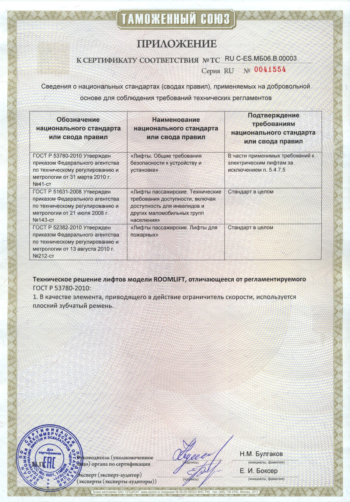 Приложение к сертификату RU C-ES.МБ06.В00003