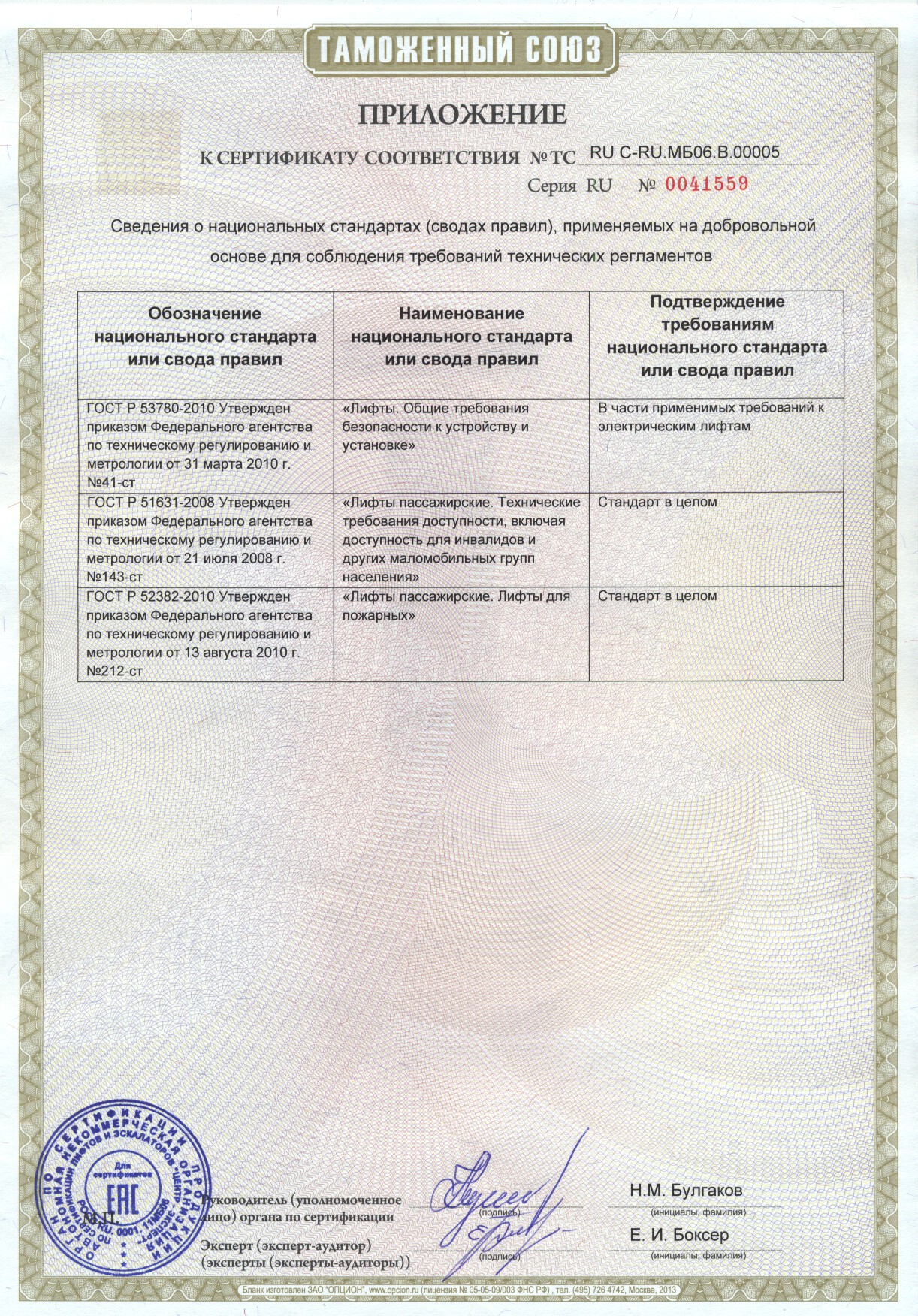 Приложение к сертификату RU C-RU.МБ06.В00005