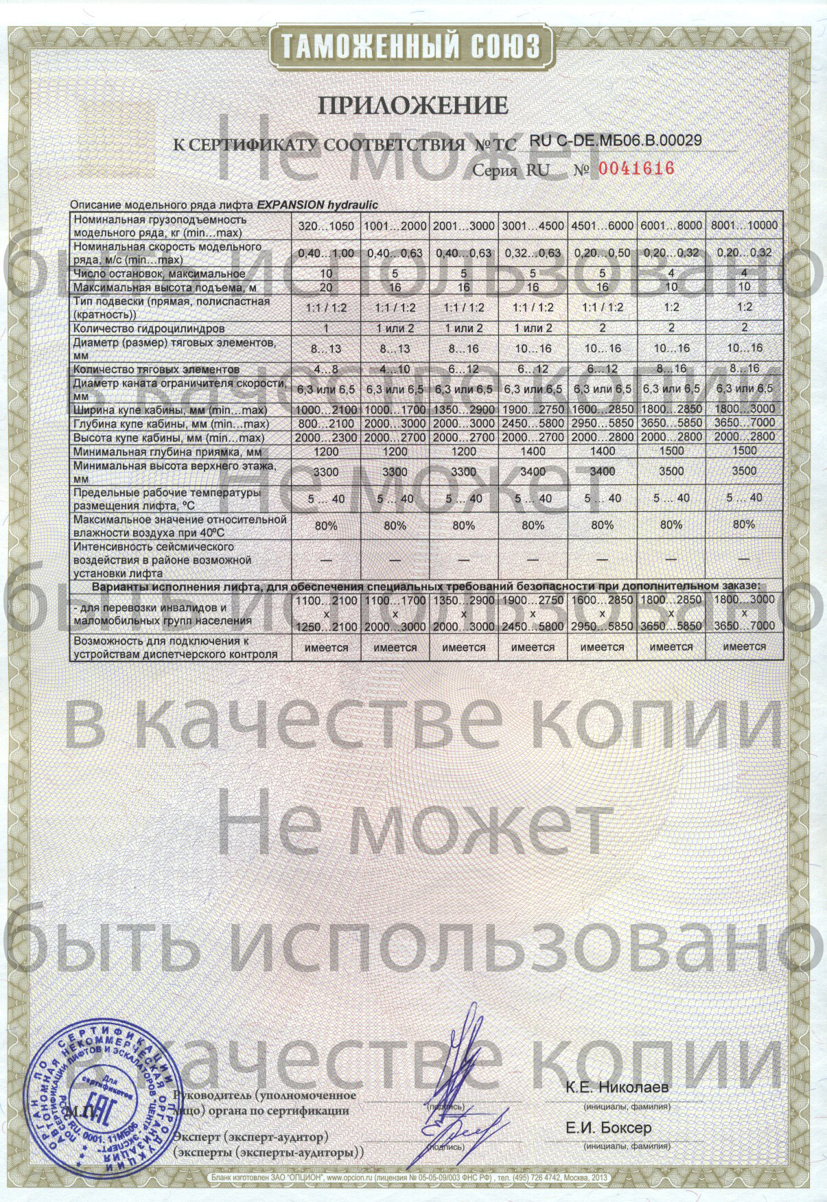 Приложеник к сертификату № RU С-DE.МБ06.В00029