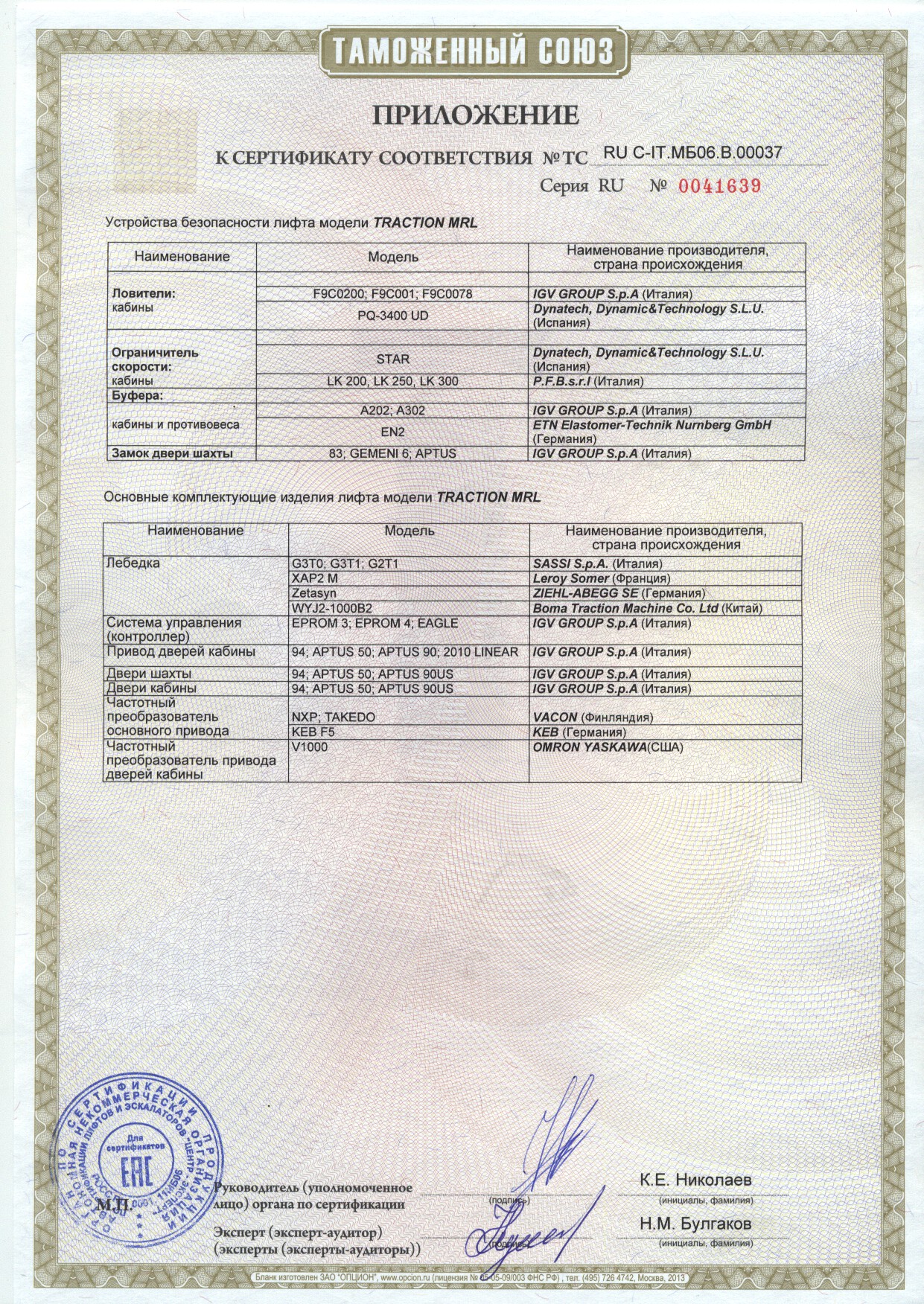 Приложение к сертификату № RU С-IT.МБ06.В00037