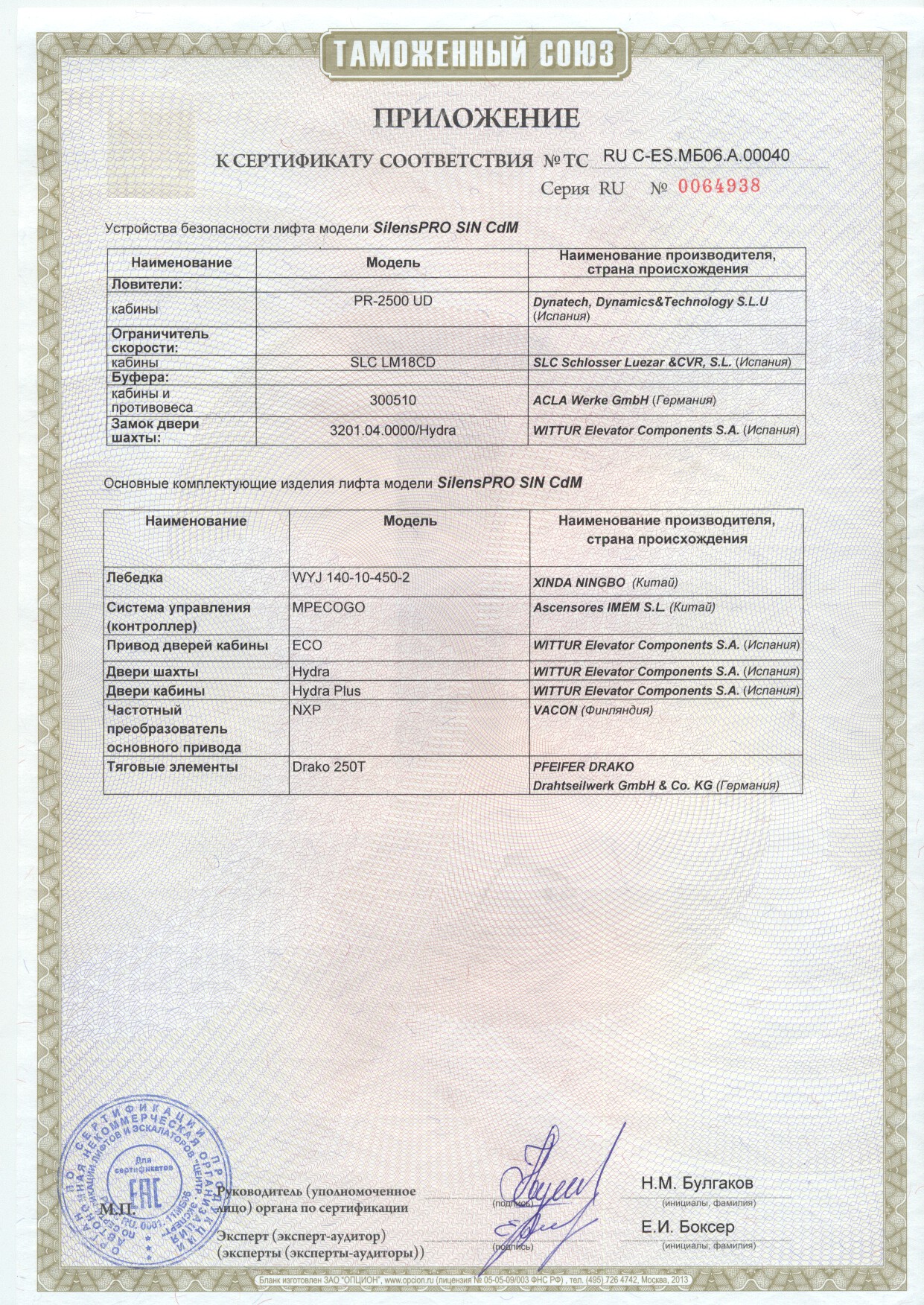Приложение к сертификату № RU С-ES.МБ06.A.00040