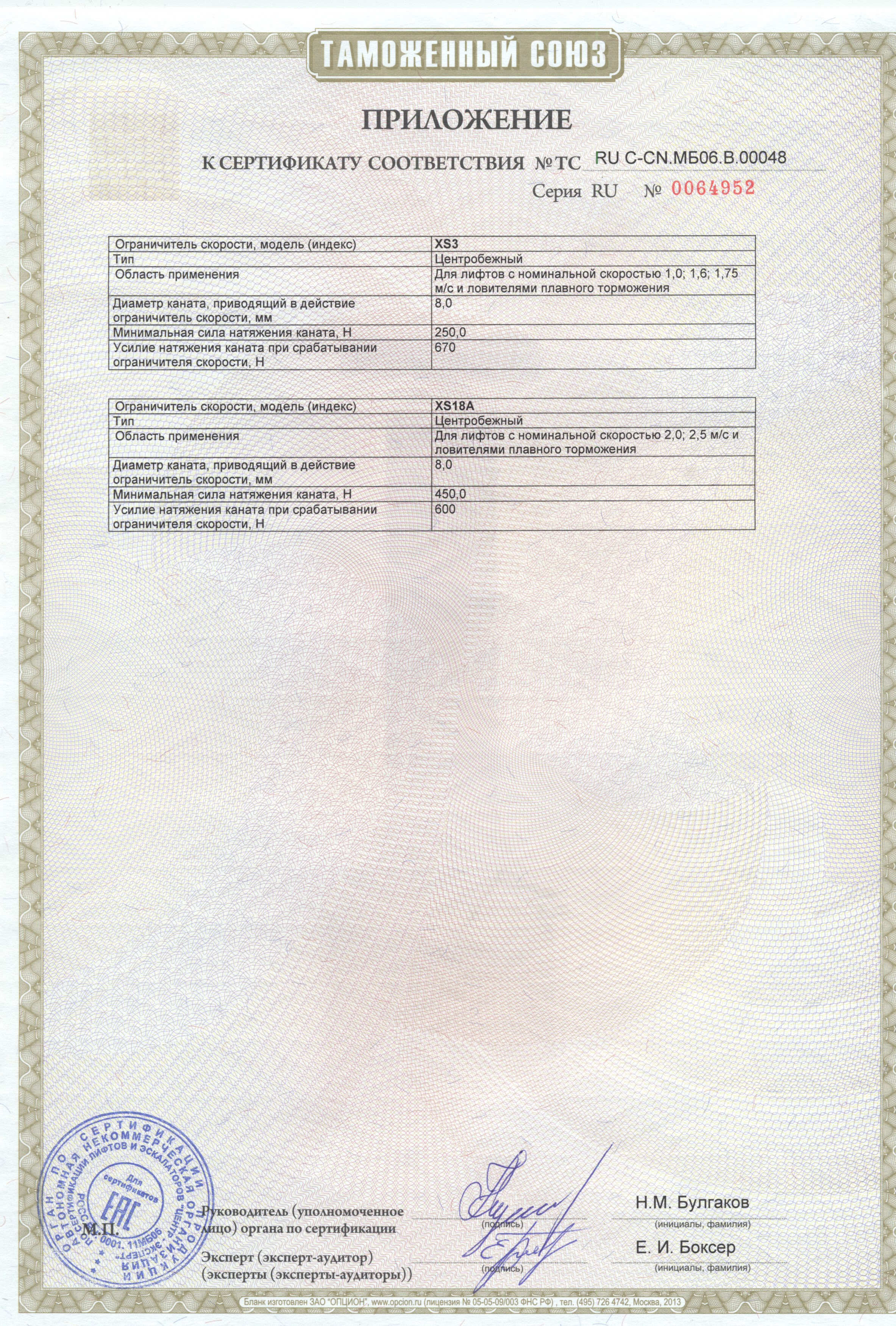 Приложение к сертификату № RU С-CN.МБ06.B.00048