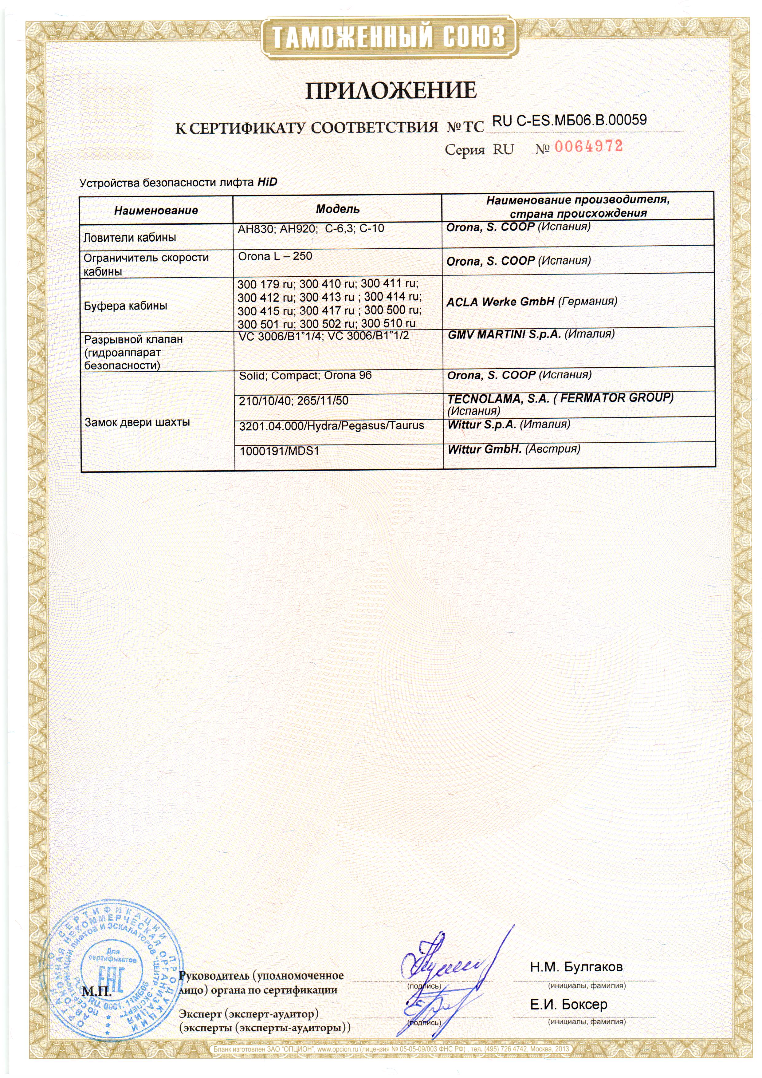 Приложение к сертификату № RU С-ES.МБ06.В00059