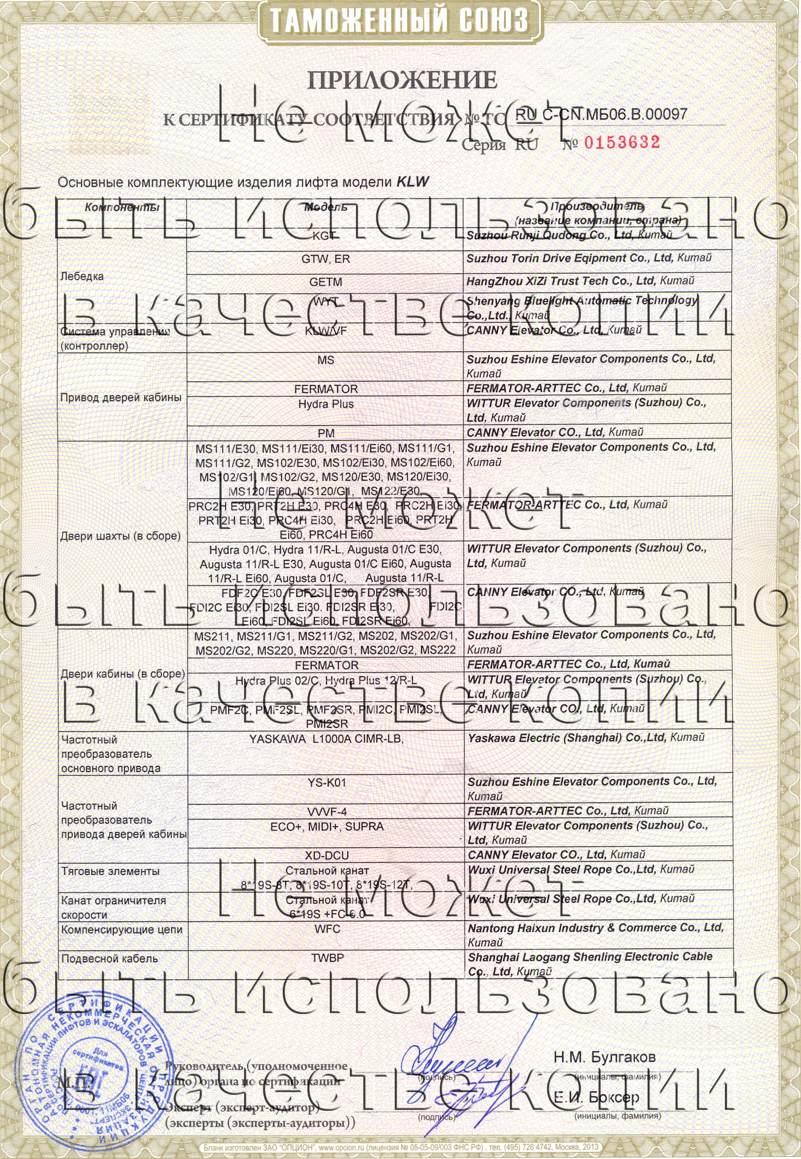 Приложение к сертификату № RU С-CN.МБ06.B.00097