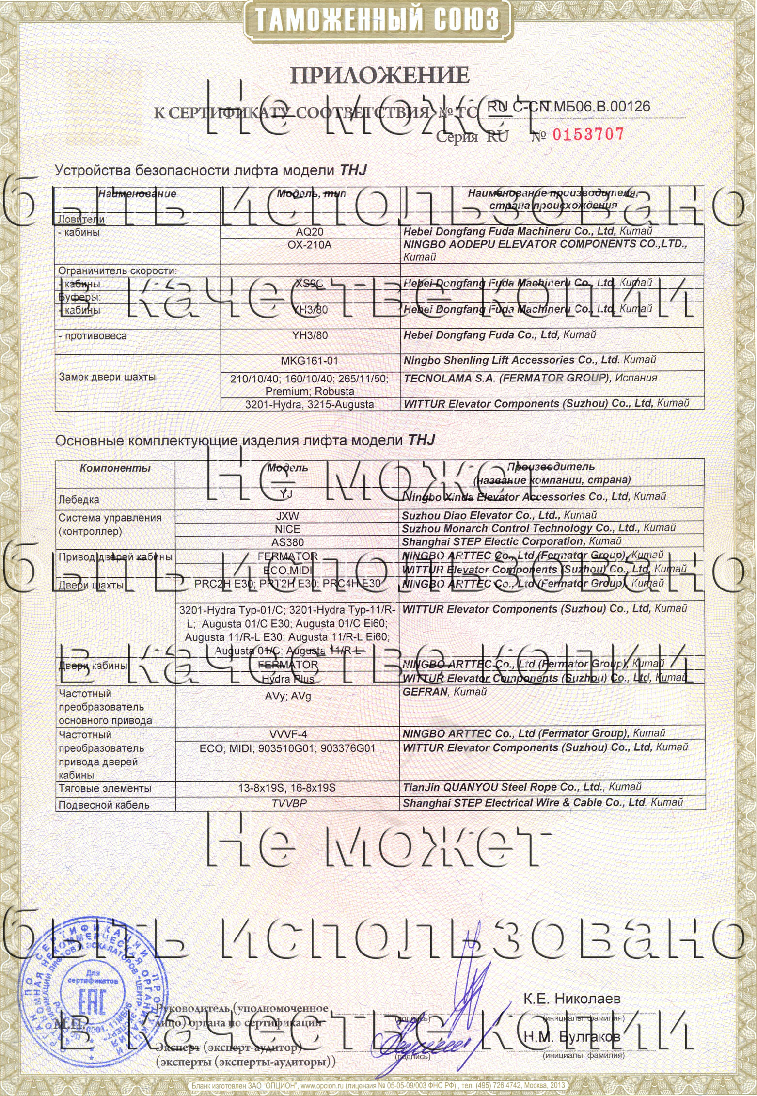Приложение к сертификату № RU С-CN.МБ06.B.00126