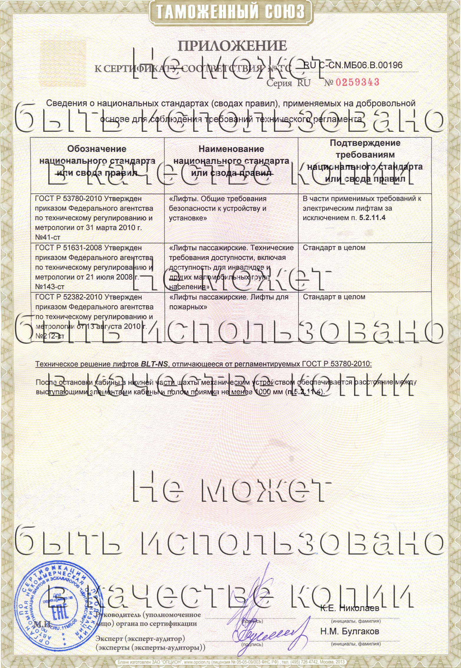 Приложение к сертификату № RU С-CNT.МБ06.B.00196