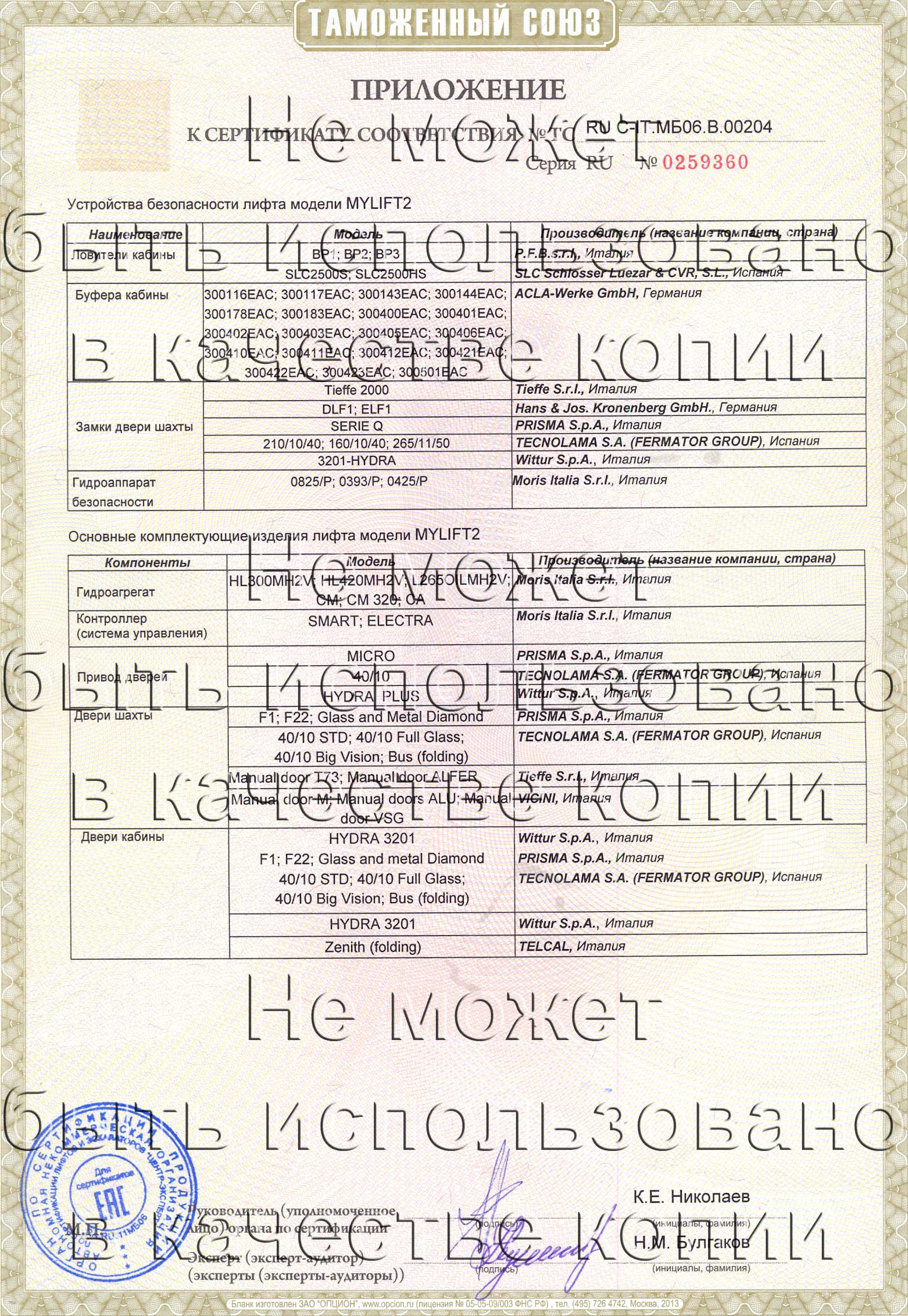 Приложение к сертификату № RU С-IT.МБ06.B.00204